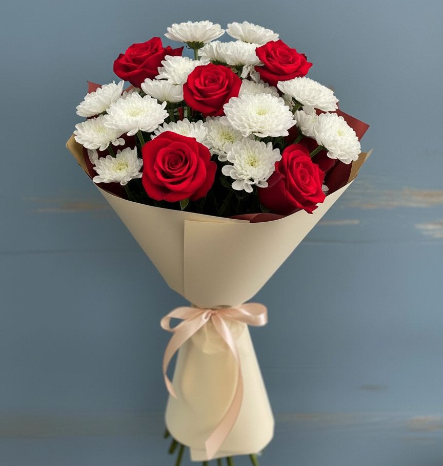 Букет цветов из: Розы и Хризантемы в Савинской