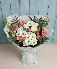 Букет цветов из:  Розы, Лизиантусы и Хризантемы в Савинской