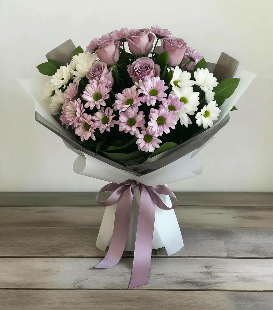 Букет цветов из: Хризантемы и Розы в Савинской