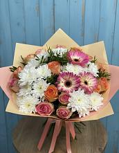 Букет цветов из:  Розы, Герберы и Хризантемы в Савинской