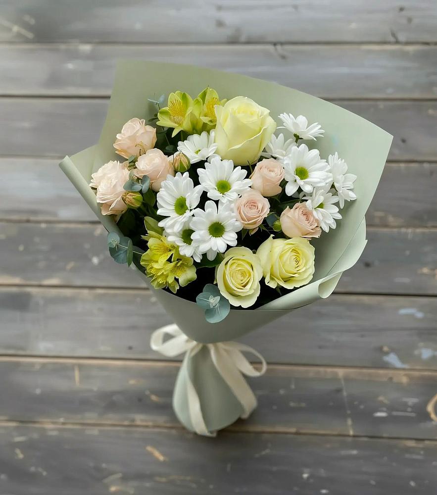Букет цветов из: Альстромерии, Розы и Хризантемы в Савинской