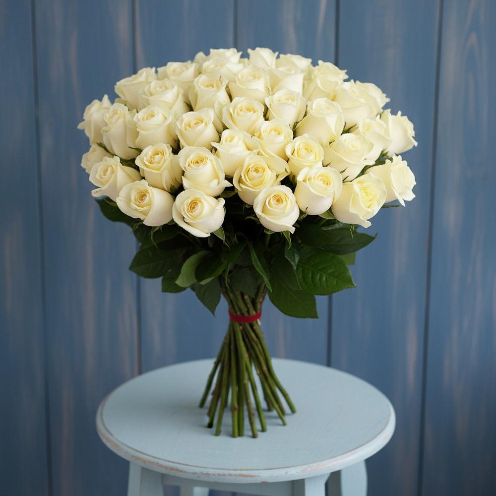 Букет 51 Белая роза Эдлесс Лав в Савинской