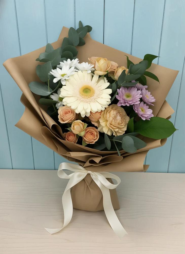 Букет цветов из: Герберы и Хризантемы в Савинской