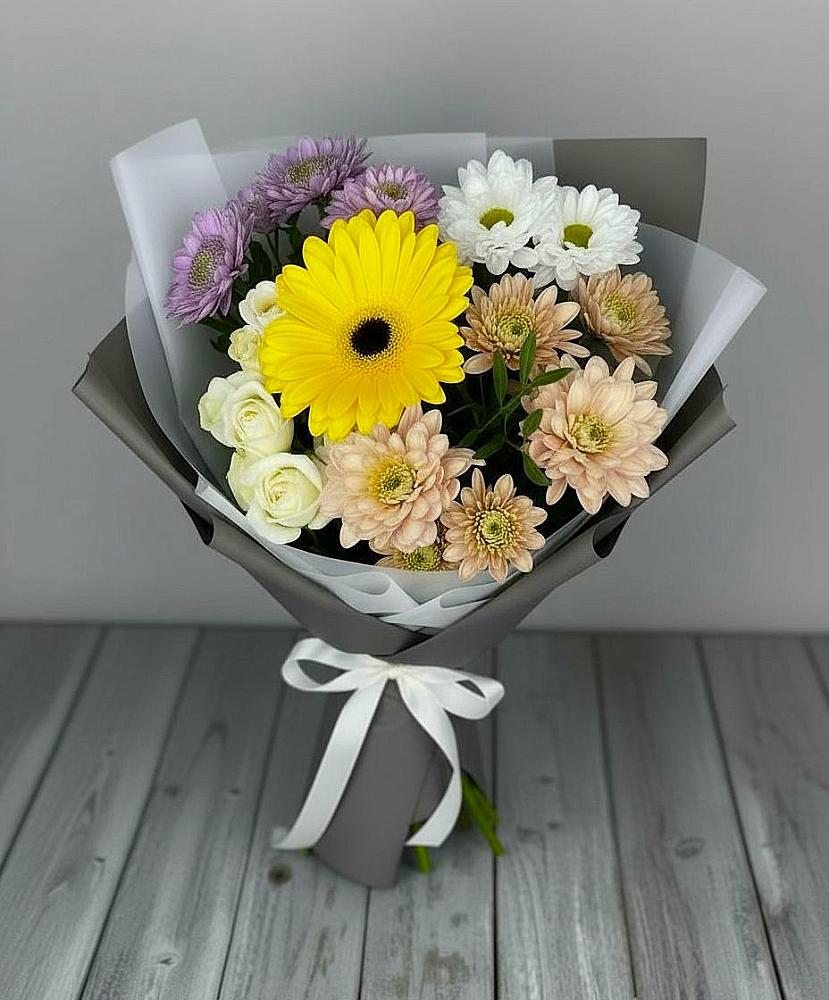 Букет цветов из: Розы, Герберы и Хризантемы в Савинской
