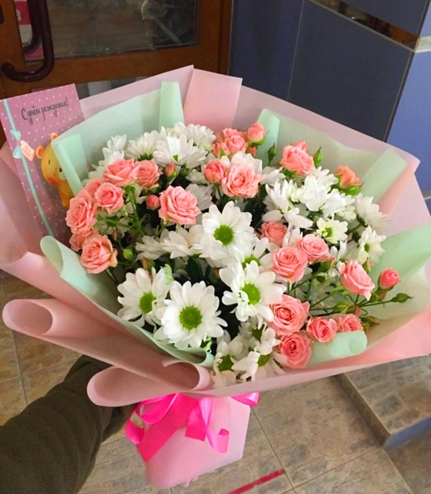 Букет цветов из: Розы и Хризантемы в Савинской