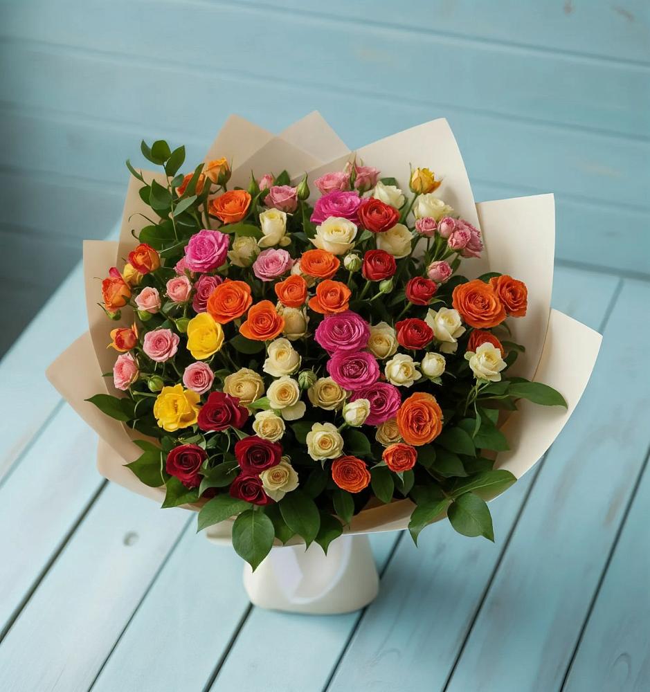Букет Микс из разноцветных кустовых роз в Савинской