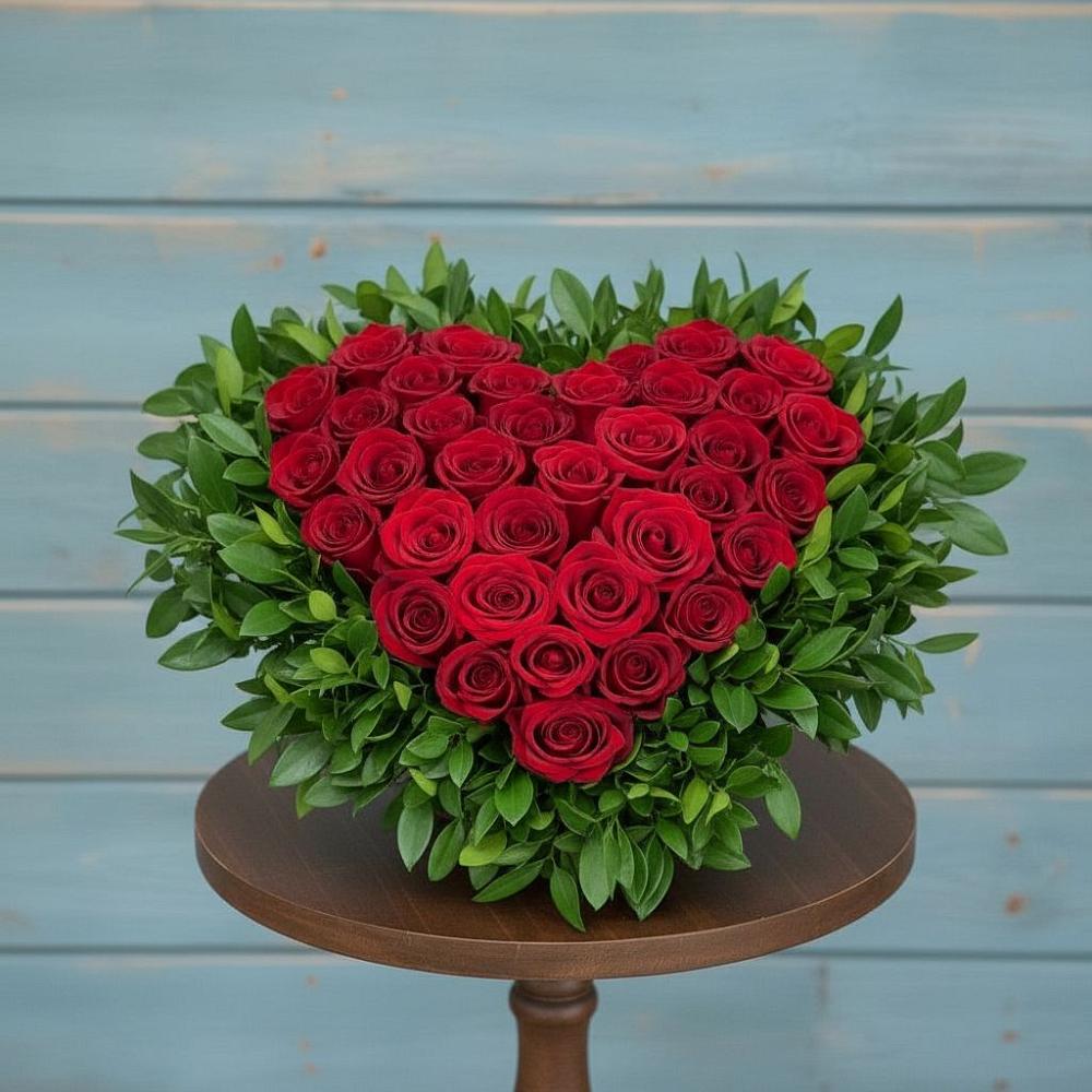 Цветочная композиция из Розы в виде сердца в Савинской