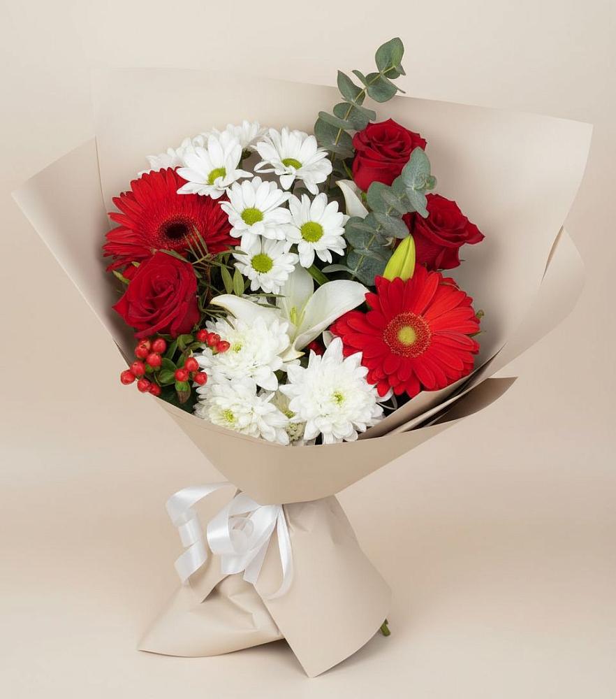 Букет цветов из: Розы, Хризантемы, Герберы и Лилии в Савинской