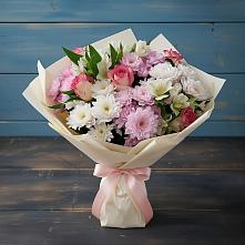 Букет цветов из:  Хризантемы, Альстромерии и Розы #REPLACE_PRED# Савинской