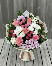 Букет цветов из:  Альстромерии, Гвоздики, Розы и Хризантемы в Савинской