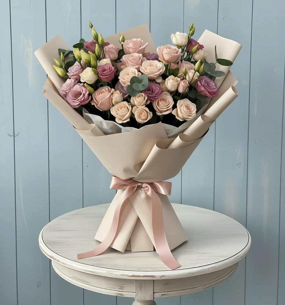 Букет цветов из: Розы и Лизиантусы в Савинской