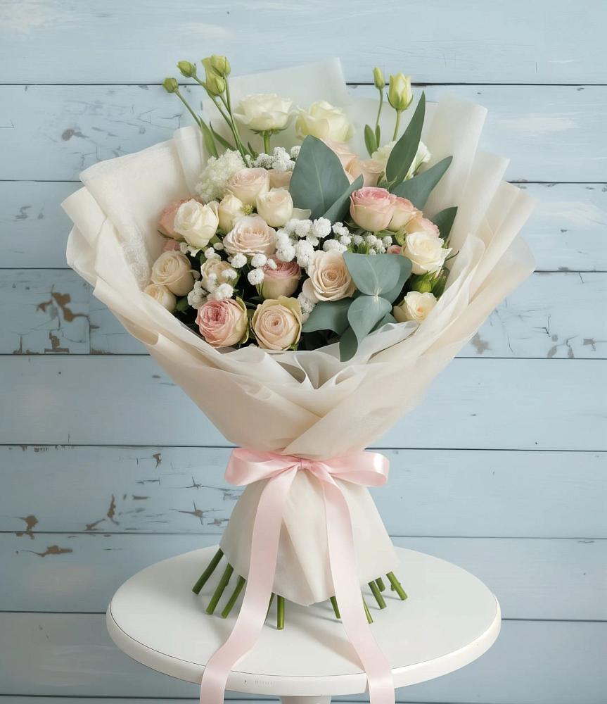 Букет цветов из: Розы и Лизиантусы в Савинской