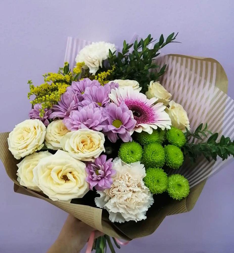 Букет цветов из: Хризантемы, Розы, Гвоздики и Герберы в Савинской