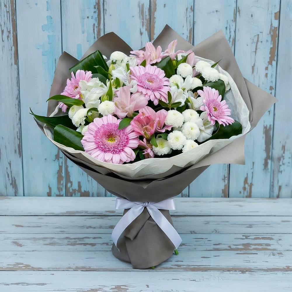 Букет цветов из: Герберы, Альстромерии и Хризантемы в Савинской