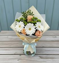 Букет цветов из:  Герберы, Розы и Хризантемы в Савинской