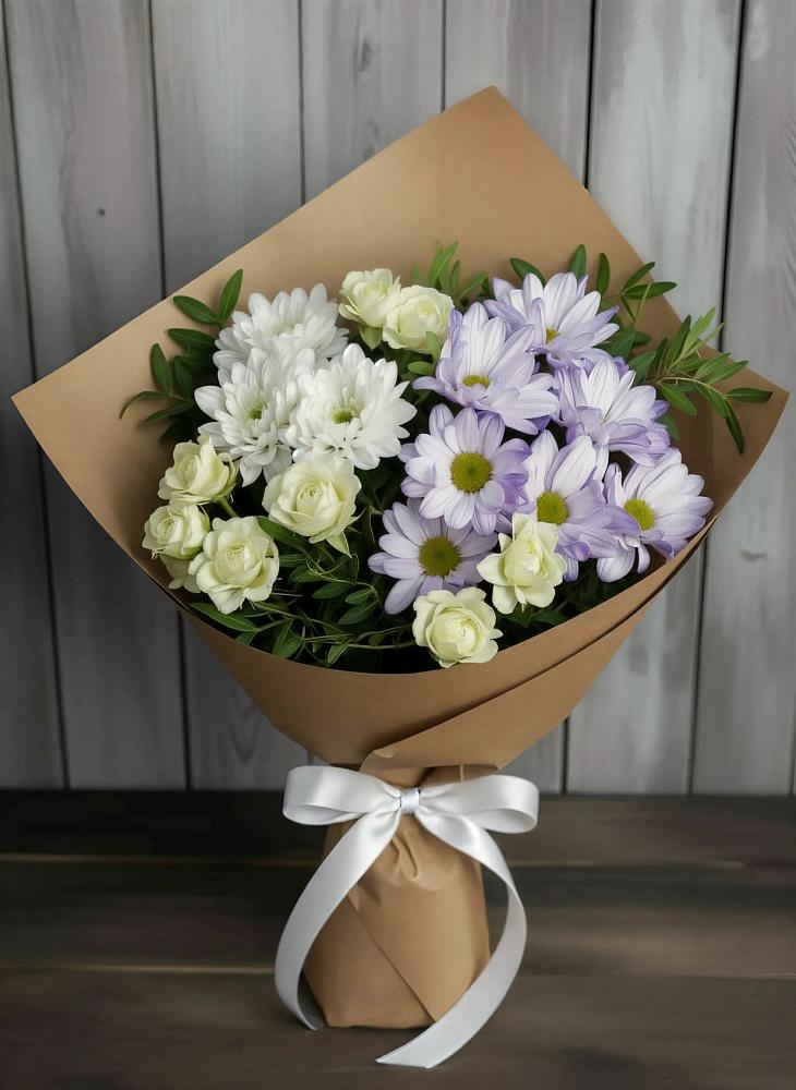 Букет цветов из: Хризантемы и Розы в Савинской